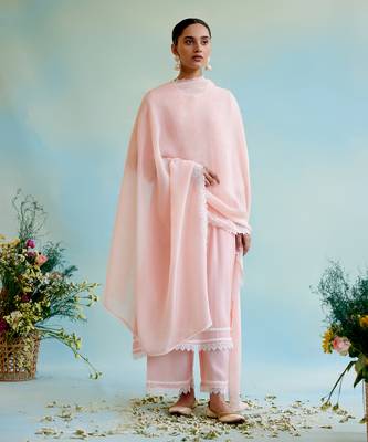 Pink Silky Modal Embroidery Thread Kurta Set 1