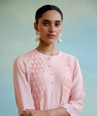 Pink Silky Modal Embroidery Thread Kurta Set 3