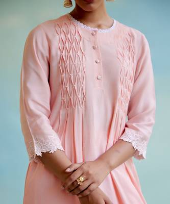Pink Silky Modal Embroidery Thread Kurta Set 4