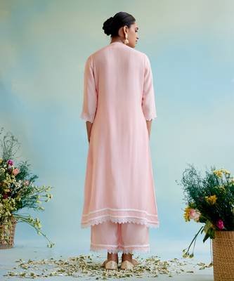 Pink Silky Modal Embroidery Thread Kurta Set 5