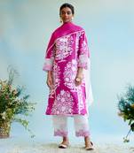 Cranberry floral printed kurta Set