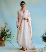 Gold zari crushed stripe tissue kurta Set