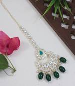 traditional kundan & pearl head piece designer jewelry hair accessory maang tikka for women 