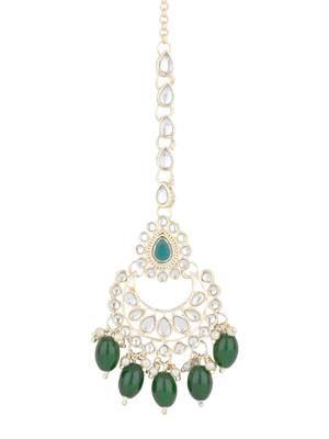 traditional kundan & pearl head piece designer jewelry hair accessory maang tikka for women  2