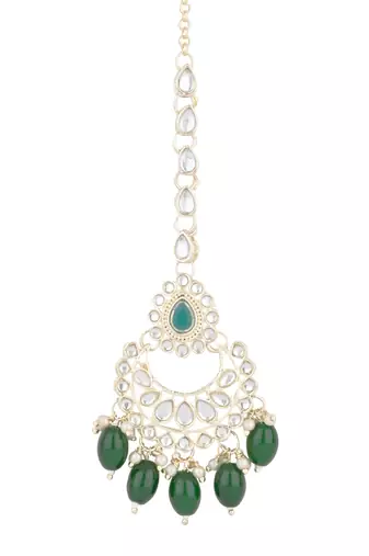 traditional kundan & pearl head piece designer jewelry hair accessory maang tikka for women 