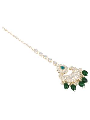 traditional kundan & pearl head piece designer jewelry hair accessory maang tikka for women  3