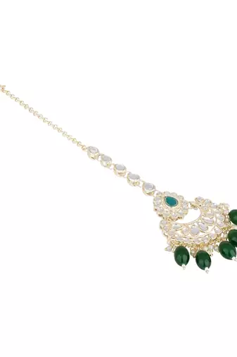 traditional kundan & pearl head piece designer jewelry hair accessory maang tikka for women 