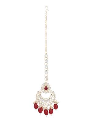 traditional kundan & pearl head piece designer jewelry hair accessory maang tikka for women  1