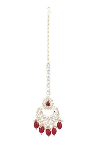 traditional kundan & pearl head piece designer jewelry hair accessory maang tikka for women 