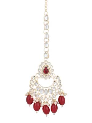 traditional kundan & pearl head piece designer jewelry hair accessory maang tikka for women  2