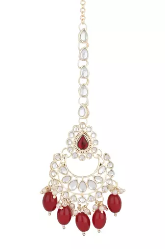 traditional kundan & pearl head piece designer jewelry hair accessory maang tikka for women 