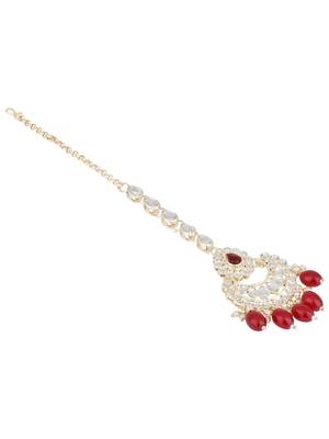 traditional kundan & pearl head piece designer jewelry hair accessory maang tikka for women  3