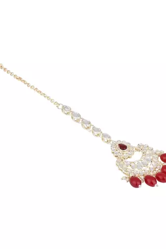 traditional kundan & pearl head piece designer jewelry hair accessory maang tikka for women 