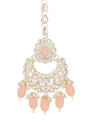 traditional kundan & pearl head piece designer jewelry hair accessory maang tikka for women  2