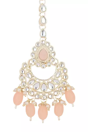traditional kundan & pearl head piece designer jewelry hair accessory maang tikka for women 