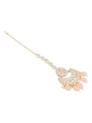 traditional kundan & pearl head piece designer jewelry hair accessory maang tikka for women  3