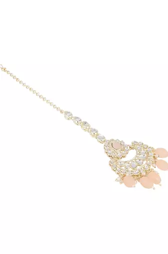 traditional kundan & pearl head piece designer jewelry hair accessory maang tikka for women 