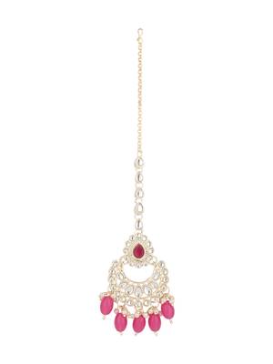 traditional kundan & pearl head piece designer jewelry hair accessory maang tikka for women  1