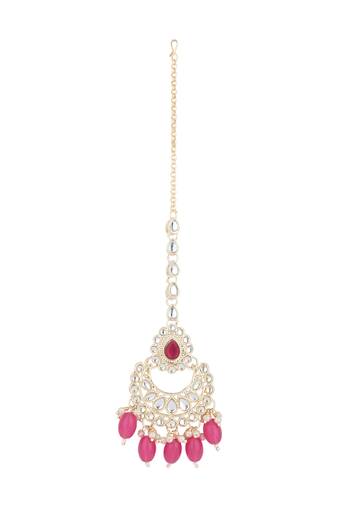 traditional kundan & pearl head piece designer jewelry hair accessory maang tikka for women 