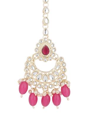 traditional kundan & pearl head piece designer jewelry hair accessory maang tikka for women  2
