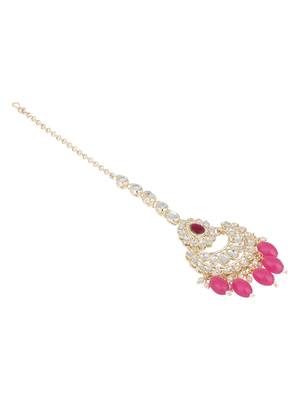 traditional kundan & pearl head piece designer jewelry hair accessory maang tikka for women  3