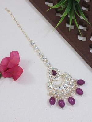 traditional kundan & pearl head piece designer jewelry hair accessory maang tikka for women  1