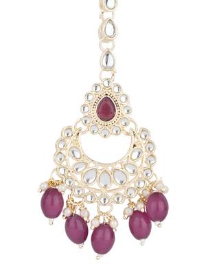 traditional kundan & pearl head piece designer jewelry hair accessory maang tikka for women  2