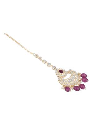 traditional kundan & pearl head piece designer jewelry hair accessory maang tikka for women  3
