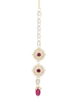 traditional kundan & pearl head piece designer jewelry hair accessory maang tikka for women  1