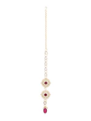 traditional kundan & pearl head piece designer jewelry hair accessory maang tikka for women  2