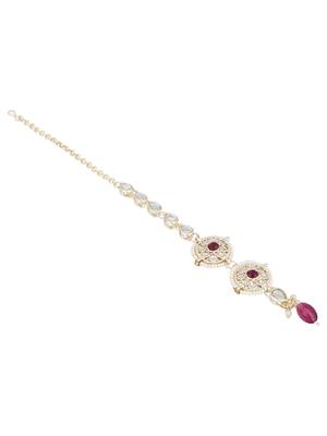 traditional kundan & pearl head piece designer jewelry hair accessory maang tikka for women  3