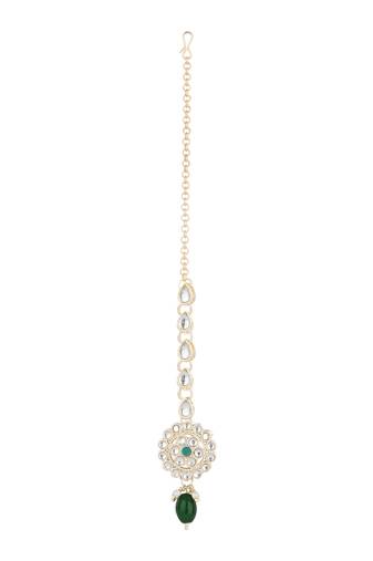 traditional kundan & pearl head piece designer jewelry hair accessory maang tikka for women 