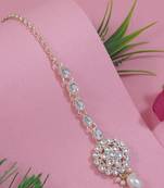 traditional kundan & pearl head piece designer jewelry hair accessory maang tikka for women 