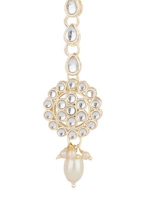 traditional kundan & pearl head piece designer jewelry hair accessory maang tikka for women  2