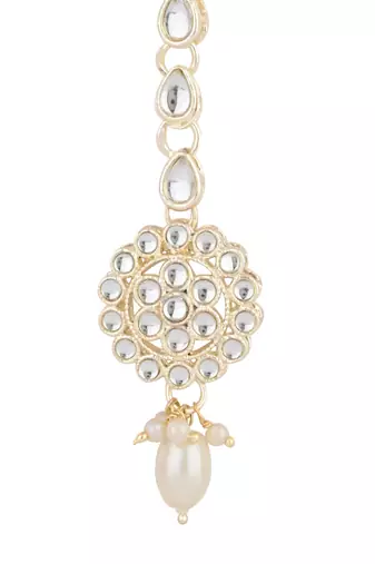 traditional kundan & pearl head piece designer jewelry hair accessory maang tikka for women 