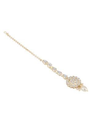 traditional kundan & pearl head piece designer jewelry hair accessory maang tikka for women  3