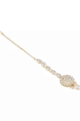 traditional kundan & pearl head piece designer jewelry hair accessory maang tikka for women 
