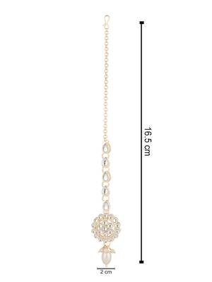 traditional kundan & pearl head piece designer jewelry hair accessory maang tikka for women  4