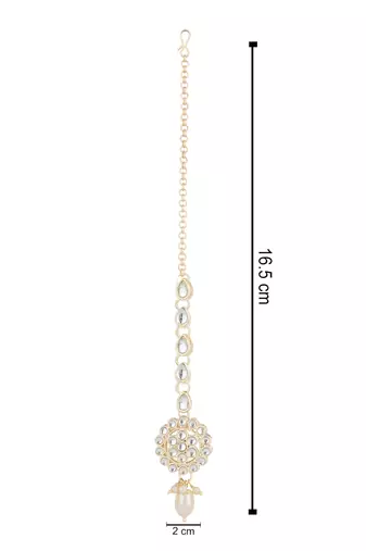 traditional kundan & pearl head piece designer jewelry hair accessory maang tikka for women 