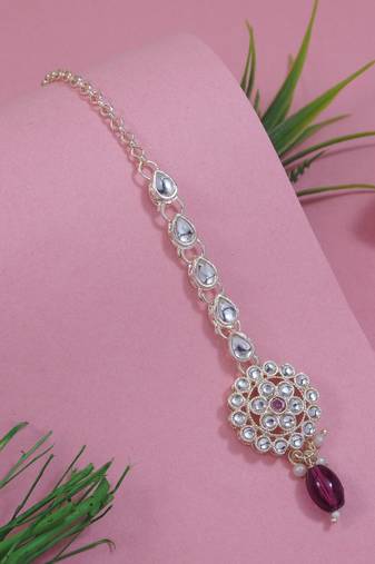 traditional kundan & pearl head piece designer jewelry hair accessory maang tikka for women 