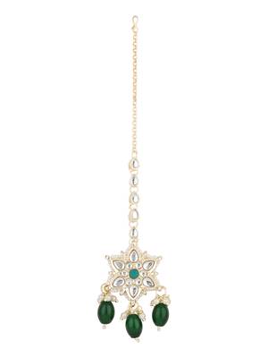 traditional kundan & pearl head piece designer jewelry hair accessory maang tikka for women  1