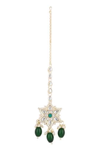 traditional kundan & pearl head piece designer jewelry hair accessory maang tikka for women 