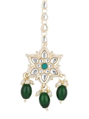 traditional kundan & pearl head piece designer jewelry hair accessory maang tikka for women  2
