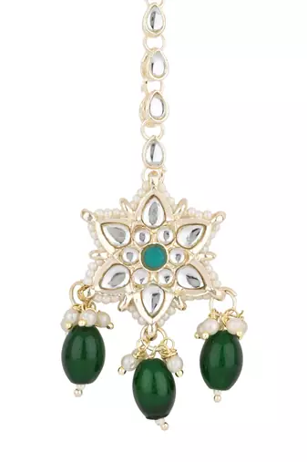 traditional kundan & pearl head piece designer jewelry hair accessory maang tikka for women 