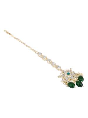 traditional kundan & pearl head piece designer jewelry hair accessory maang tikka for women  3