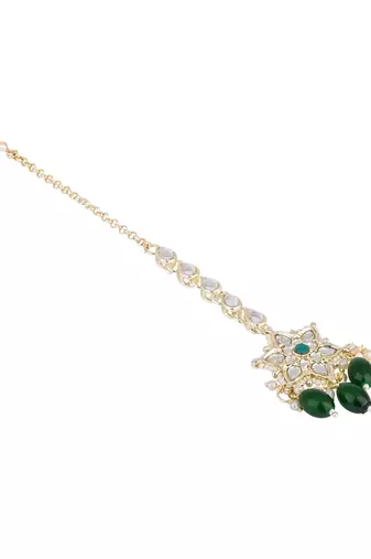traditional kundan & pearl head piece designer jewelry hair accessory maang tikka for women 
