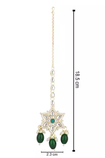 traditional kundan & pearl head piece designer jewelry hair accessory maang tikka for women 