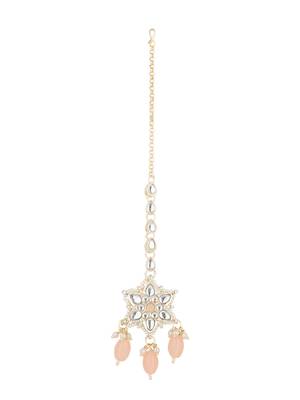 traditional kundan & pearl head piece designer jewelry hair accessory maang tikka for women  1