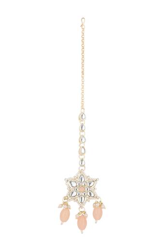 traditional kundan & pearl head piece designer jewelry hair accessory maang tikka for women 