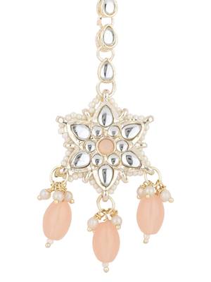 traditional kundan & pearl head piece designer jewelry hair accessory maang tikka for women  2